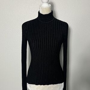 L'AGENCE Black Ribbed Turtleneck Sweater